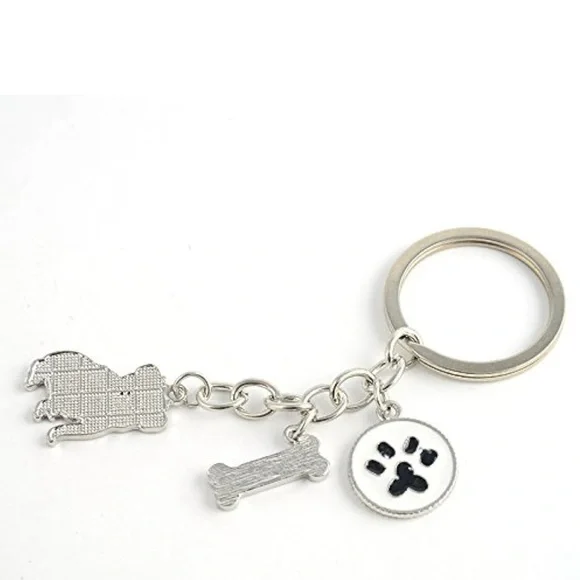 NEW Pug Dog Bag Charm/Keychain with Bone and Paw Charm - Picture 3 of 3